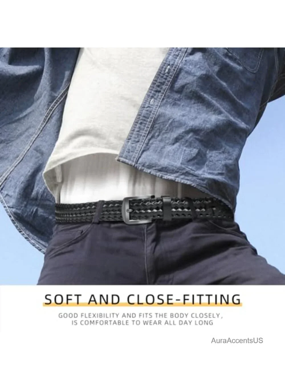Braided Leather Belt for Men, Fully Adjustable Woven Strap with Metal Buckle